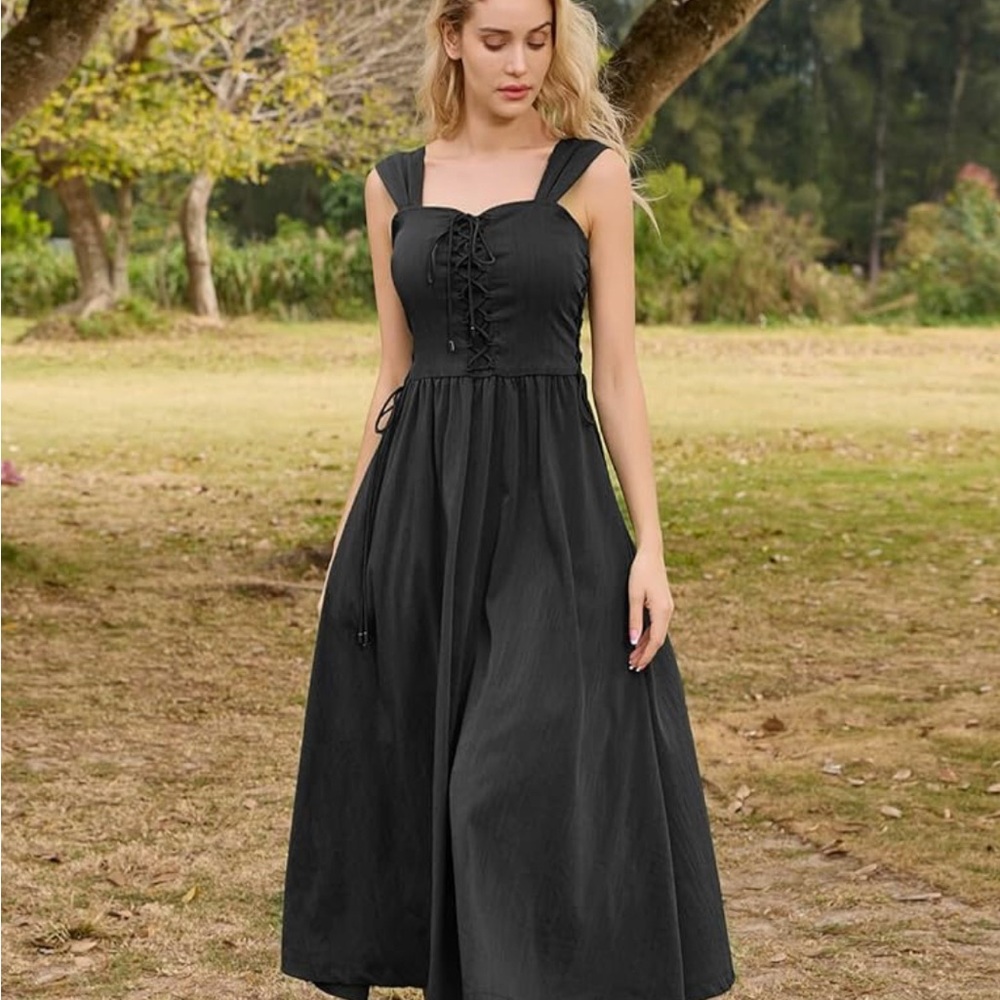 Scarlett Darkness Corset Midi Dress /Victorian Sleeveless Dress